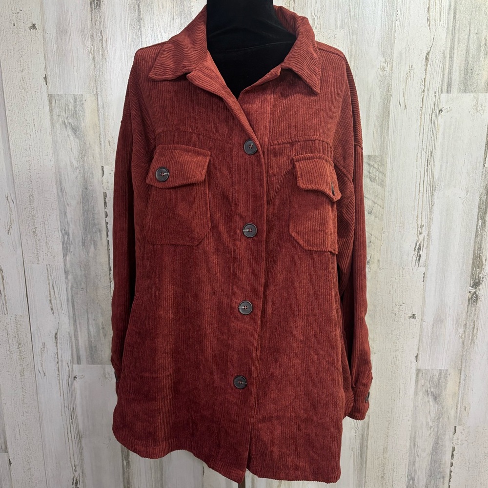Zenana Rust‎ Corduroy Button Front Shacket